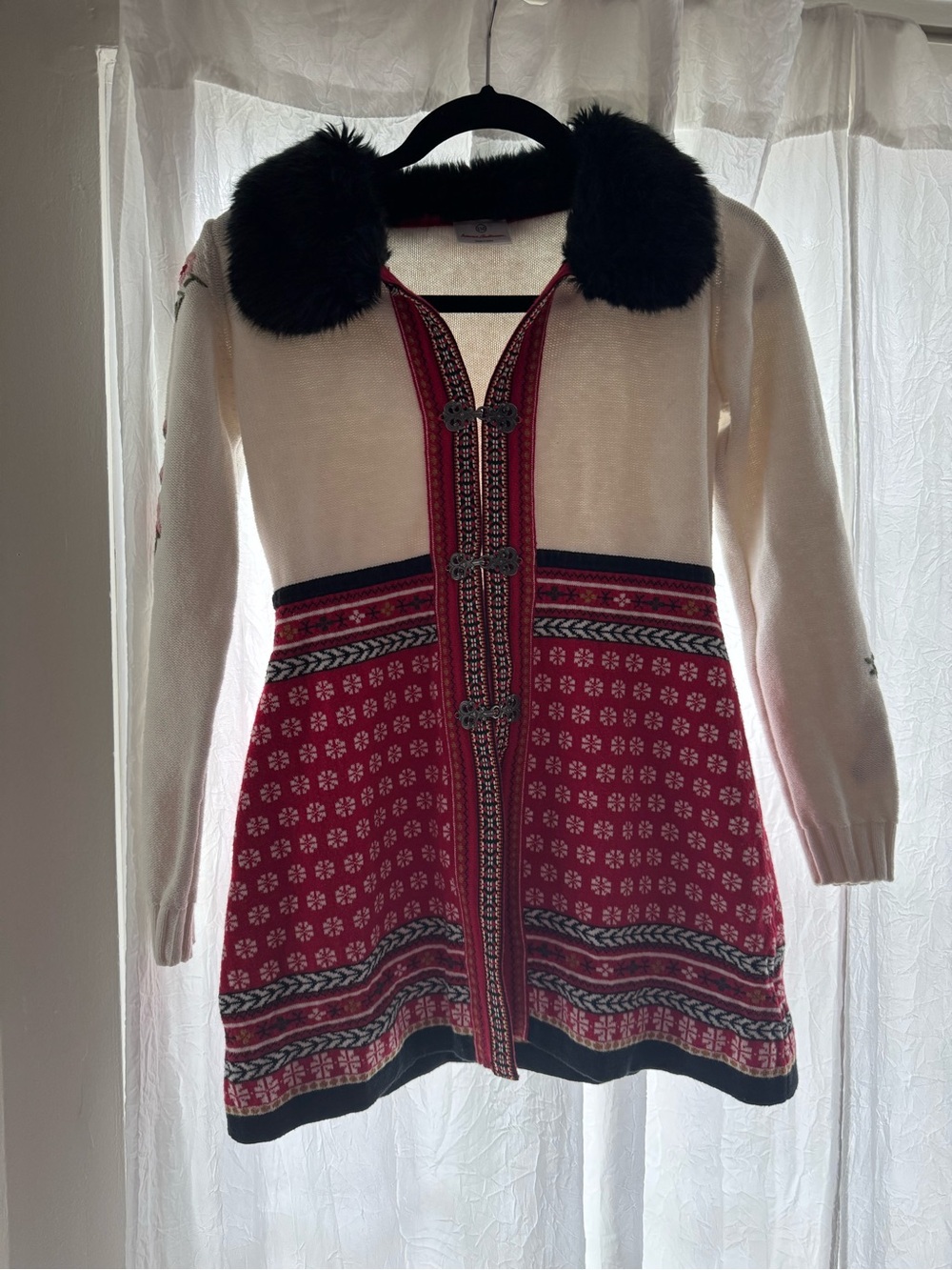 Hannah Anderson Long Cardigan Sweater with Faux Fur Collar